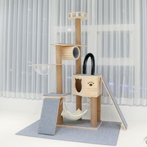 가르르 원목 고양이 캣타워, 짧은보드, 원형, 진그레이