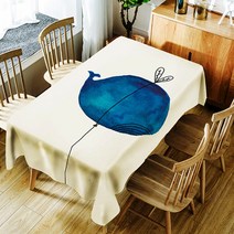 스윗리빙 폴리에스터 방수 테이블보, 고래, 140 x 140 cm