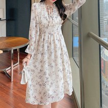손예진st 쉬폰 꽃무늬 플레어 원피스 수입 여성 A라인 하객 봄 여름 드레스