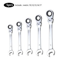 WOZOBUY 래칫 렌치 세트 미터법 8-22mm 프리미엄 크롬 바나듐 스틸 플렉스 헤드 조합 스패너 키 키트 손 도구, 01 5 PCS