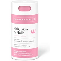Health By Habit 비오틴 2000mcg 60캡슐 비타민A B C 히알루론 산 로즈힙 슈가프리, 1개
