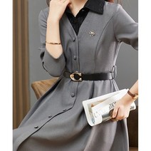 온클로젯 고급미 뿜뿜 가을 겨울 여성 하객 상견례 돌잔치 카라넥 벨트 롱원피스