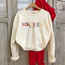 이힝 미키 마우스 프린팅 레터링 루즈핏맨투맨 맨투맨