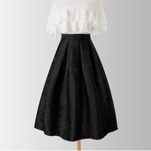 플레어스커트 자카드 블랙 A라인 플라워 햅번 볼륨 벌룬 항아리 치마 하객룩