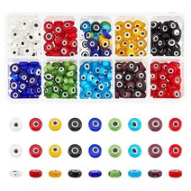NBEADS 8mm 램프워크 악마의 눈 비즈 350개 9가지 색상 실제 유리 터키쉬 비즈 DIY 공예 플랫 라운드 핸드메이드 스페이서 팔찌 목걸이 주얼리 제작용 컨테이너 포함, 350pcs--9 Colors--8mm