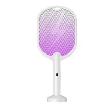 광촉매 모기등 전기충격 접이식 모기채 USB 충전식 가정용 전기 모기채 3in1 모기퇴치기, 작은 번개 화이트