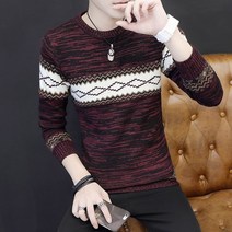 스웨터니트이너셔츠 트렌드 남자 가을 청소년 라운드넥 줄무늬 보온 겨울 슬림 상의 562760346