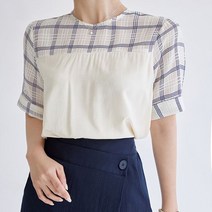 스타일온미 여리핏 체크배색 반팔 블라우스