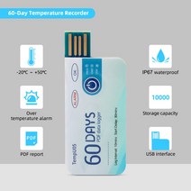 휴대용 온도 데이터 로거 60 일 PDF 보고서 일회용 레코더 고정밀 측정, 한개옵션1, 한개옵션0