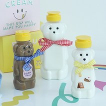 베어 보틀 병 곰돌이 물병 2size 소스통 양념통 물통 페트병 꿀병 투명 병, 리본 10p(색상랜덤)