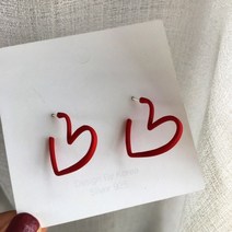 자유로운 보헤미안 수제 빈티지 꾸안꾸 쥬얼리 액세서리 매일 빨간 하트 후프 귀걸이 사랑