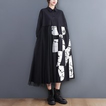 빅사이즈 원피스 루즈핏 드레스 JJXD213 롱 셔츠 드레스 메쉬 조인 블랙 카키 프린트 루즈핏 빅 사이즈 로