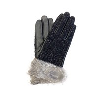 [크로다] 라메 트위드 가죽 장갑 귀여운 여성 가죽 래빗 모피 리얼 퍼 가을 겨울 예쁜 장갑 크리스마스 선물 KURODA ORuKuBET (오르크벳) (블랙) 21cm