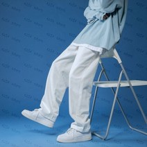 남자블랙진 연청바지 중청바지 캐주얼 퓨어 와이드 청바지 남성용 스트레이트 화이트 루즈 데님 바지 여름 힙합