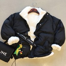 양면 하이넥 뽀글이 후리스 리버시블 스트링 패딩점퍼 (3color)