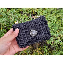 DIY 코바늘 스왈로브스키 프릴 카드지갑 패키지 뜨개가방만들기 뜨개질, 블랙, 6.피넛