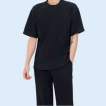 남자 반팔 티셔츠 와이드 플리츠 밴딩 팬츠 무지 트레이닝복 세트 코디 봄 여름 가을