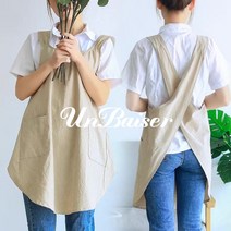 UNBAISER 바리스타 X자 크로스 어깨끈 앞치마 2color, 베이지+베이지