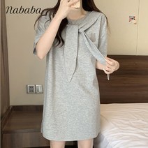 나바바 NO318 여성 레빗 캐주얼 스카프 반팔 원피스