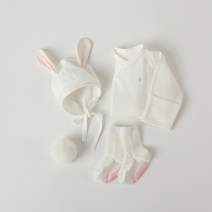 리코타입 해피뉴본 토끼세트- 아기의류 3종구성 신생아 배냇슈트 보넷 양말세트