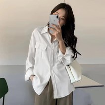 라라벨 여성 그랩 포켓블라우스 베이직 무지 셔츠 블라우스