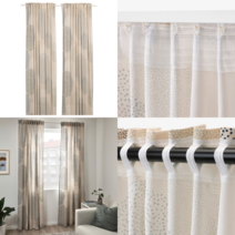 이케아 일반커튼 SANDANGSFLY 산뎅스플뤼 커튼한쌍 베이지/그린/도트 무늬 145x250 cm