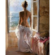 디지털액자 전자 스마트 액자 앨범 모니터 GATYZTORY 60x75cm 숫자로 그림 소녀 바다 풍경을보고 숫자 프레임으로 페인트 홈 장식 ca에 디지털, 20.992004 - 40x50cm Ready Fram