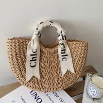 레터링 머플러 토트백에 반원 배색 반원 배색 여 덩굴 배색 여 해변 사진 비치백 잔디 배색 여 여름 트렌디한 전원풍 토트백 배색 대용량 숄더 배색