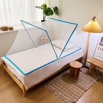 1인용 2인용 원터치 모기장 사각 폴딩 침대 바닥 / 싱글 / 더블 / 퀸 / 야외 캠핑용 차박 가정 다용도, 01_블루