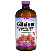 Bluebonnet Nutrition 리퀴드 칼슘 마그네슘 킬레이트 플러스 비타민 D3 천연 딸기맛 16 fl oz (472 ml)