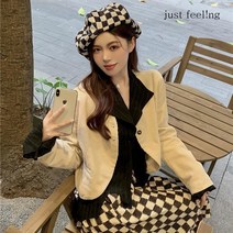 just feel!ng 여성 쇼트 와이드 정장코트 봄가을 루즈핏 긴팔 블레이저 정장 세미정장 오피스룩 상하세트