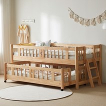 (주)가구타운 원목 슬라이딩 분리형 2단 이단침대 우드깔판+독립포켓 양면매트리스 포함, A타입 내추럴(싱글+주니어), 우드깔판+독립포켓 매트 2장