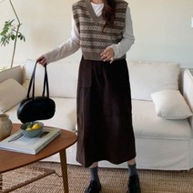 [바보사랑] 여성 골덴 뒷밴딩 포켓 A라인 트임 롱 스커트