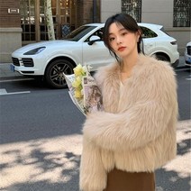 여성 겨울 모피 코트 밍크 양털 모조 후드 코트 롱 코트 오버핏 루즈핏 스웨이드