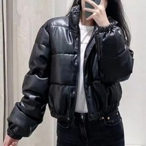 Xpqbb 여성용 두꺼운 따뜻한 재킷 블랙 PU 가죽 지퍼 코튼 패딩 코트 스탠드 칼라 짧은 다운 파카 가을 겨울
