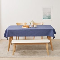 별빛감성 린넨 코팅 및 방수 테이블보 식탁보, 6인 (130x200cm), 네이비(진청색)