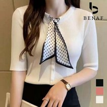 베나프 실크스카프 골지 반팔 니트 BF2SK001