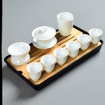 여행 다도 캠핑 세트 중국찻잔 휴대용 보이차 전통차 다구 고급형 다판 차, D77-양지옥연청자(덮개)10종세트+