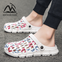 MOHEGIA 슬리퍼 남성용 미끄럼 방지 통기성 샌들 남성 여름 두꺼운 바닥 샌들과 슬리퍼 비치 슈즈 남성