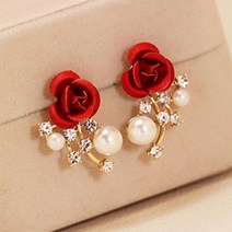 위한 패션 레드 로즈 라인 석 스터드 귀걸이 나비 천사 날개 진주 꽃 신부 웨딩 약혼 보