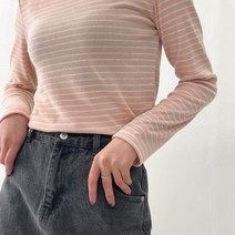 여자 얇은긴팔티 라운드넥 파스텔 단가라 티셔츠