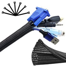 SONATURE 편조 케이블 슬리브 배선 커버 케이블 커버 3M×1.3cm 블랙 결속 밴드 14개 부착 애완동물 코드 물림 방지 감전 방지 내열 방열 방진 홈 시어터PCTV 케이블 정리 정리 가정용 사무실용