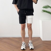 28-38 남자 빅사이즈 아이스 배색 스판 밴딩 4부 카고 냉장고 반바지
