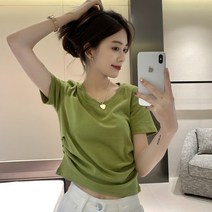 kirahosi 키라호시 순면 반팔 티셔츠 여성 디자인 여름 시크 쇼트 톱 패션 DH05888