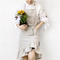 여성스런 일자 러플 린넨 앞치마 베이지 입기편한 꽃집 원피스 날씬 카페 실습용 미용실