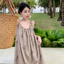 지니스토리 블루밍 드레스 루즈 유휴 스타일 서스펜더 스커트 여성용 해변 휴가 태국 여행복 발리 비치