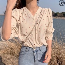 베베퀸즈 여성용 하트디 도트 긴팔 블라우스