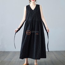 오르난 여성 심플 민소매 브이넥 린넨 원피스 R1815