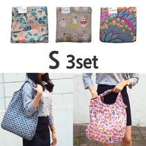 센스집 접이식 휴대용 장바구니 S 3set 계열선택, 핑크 그레이계열 3p구성