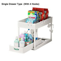 주방 선반 그릇 접시 싱크대 수납 정리대 아래 보관 정리함 다목적 후크 홀더 랙 캐비닛 욕실 1/2 단 서랍, B
